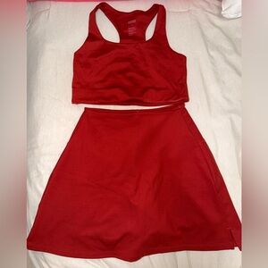 Girlfriend Collective Vibrant Burnt Orange Top and Skirt Set